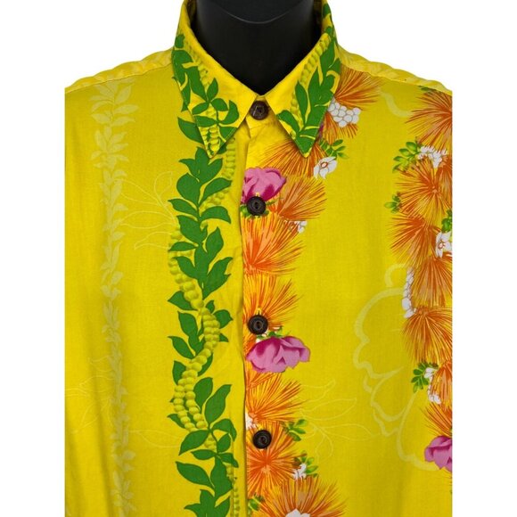 Vintage Hilo Hattie Hawaiian Yellow Floral Shirt Small S Rayon Button Down EUC - Picture 2 of 7